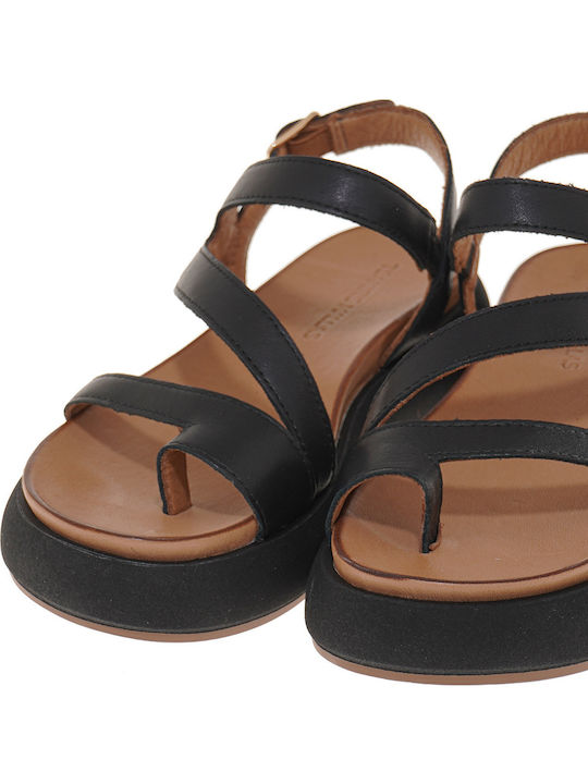 Leather Women's Flat Sandals Flatforms in Black Color