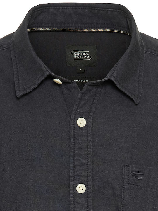 Long-sleeved Linen Shirt Dark Blue