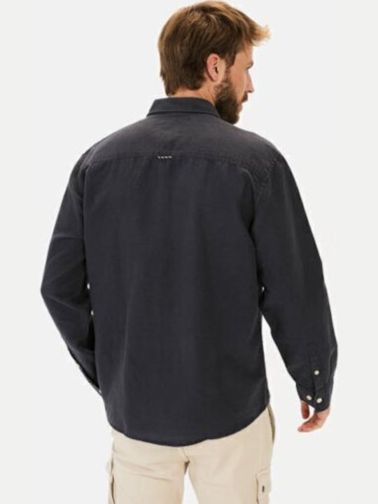 Long-sleeved Linen Shirt Dark Blue