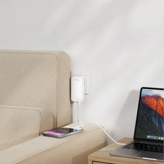4Smarts Φορτιστής Χωρίς Καλώδιο GaN με 2 Θύρες USB-C 65W Power Delivery Λευκός (FlatPlug Slim)