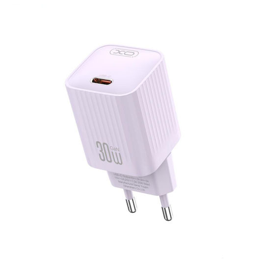 XO Зарядно без кабел GaN с USB-C порт 30W Power Delivery Лилав (L148)