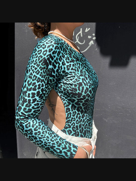 Ολόσωμο Μαγιό Animal Print Petrol