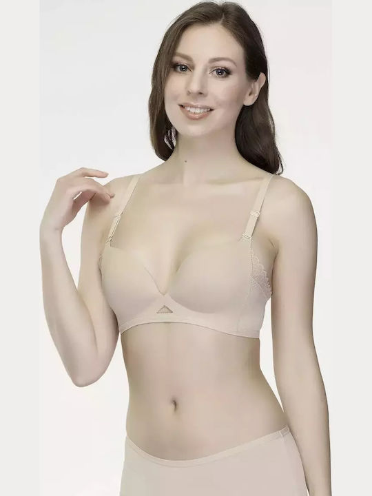 Μπεζ Strapless Σουτιέν Push Up χωρίς Μπανέλες