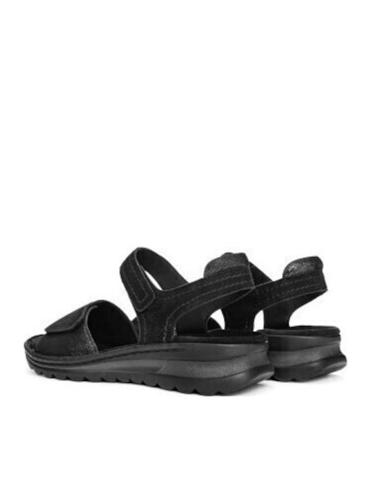Leather Women's Flat Sandals Anatomic in Black Color