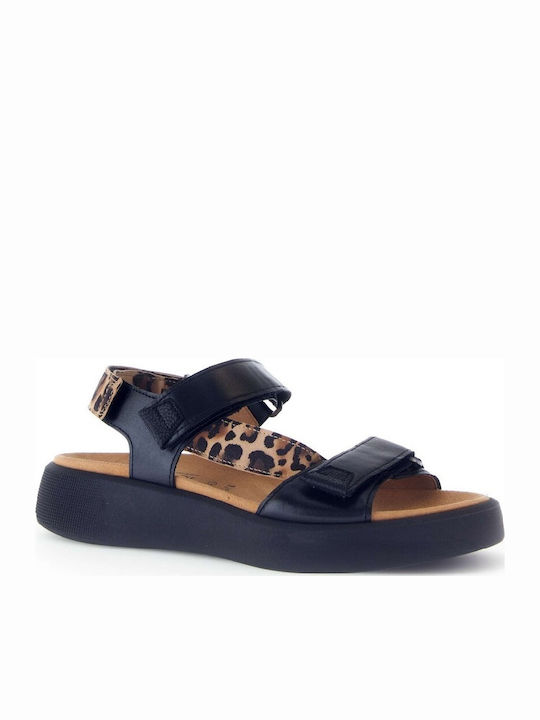 Leather Women's Flat Sandals Anatomic with Strap in Black Color