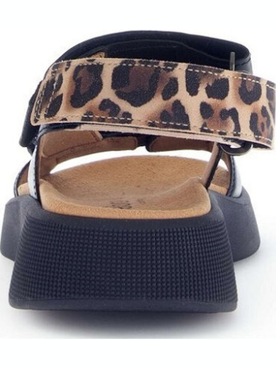 Leather Women's Flat Sandals Anatomic with Strap in Black Color