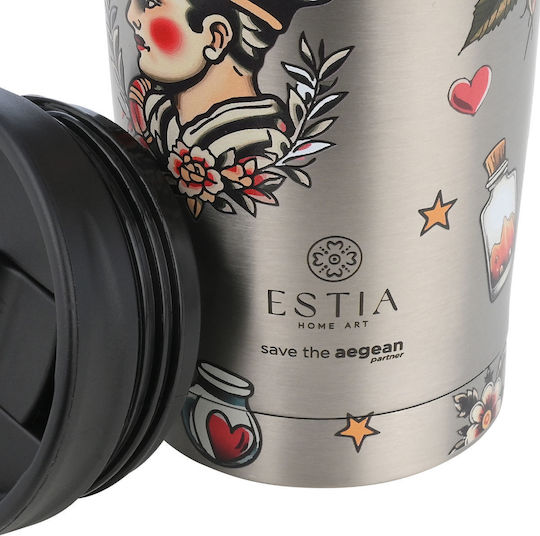 Estia Reisebecher Save The Aegean Recycelbares Thermosflasche Rostfreier Stahl BPA-frei 350ml Old School