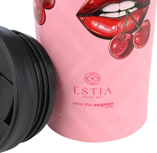 Estia Travel Mug Save The Aegean Glas Thermosflasche Rostfreier Stahl BPA Frei 350ml Blush Pop
