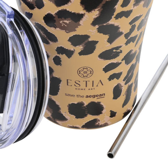 Estia Coffee Mug Save The Aegean Glass Thermos Stainless Steel BPA Free 350ml Spotted Prowl with Straw