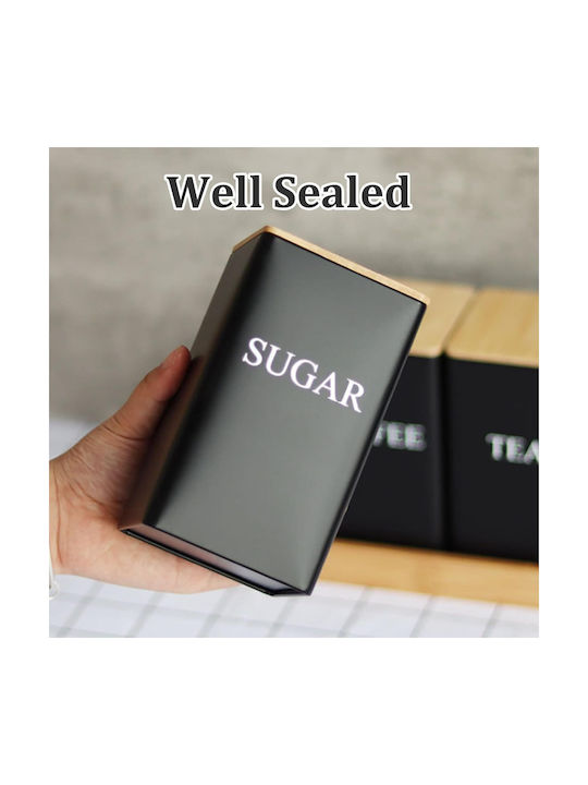 Set of 3pcs Jars for Sugar / Coffee / Tea with Lid Metallic Black
