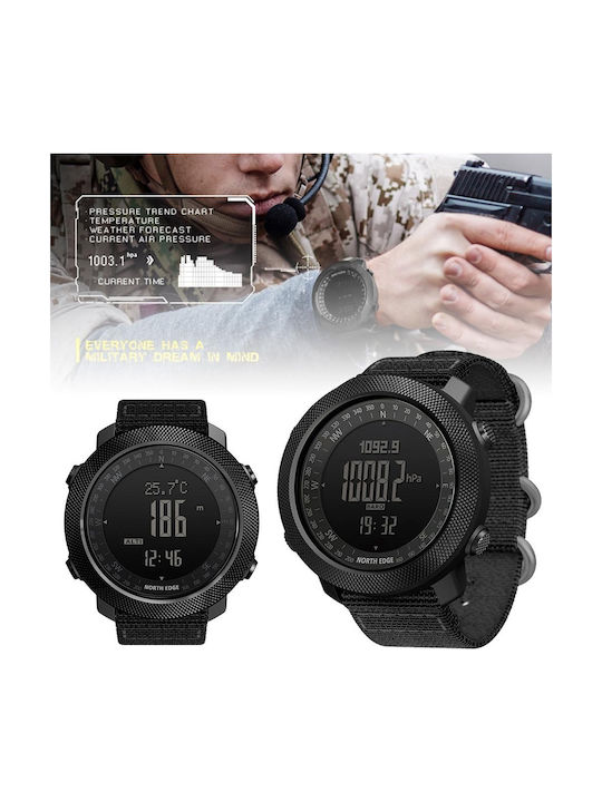 North Edge Digital Ceas Bărbătesc Baterie cu Neagră Curea din Material Textil
