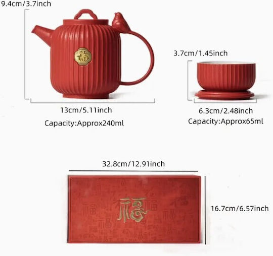 Teeset mit Tasse Keramik Rot 5Stück