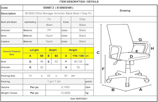 Woodwell Bf2500 Exekutive Bürostuhl mit Neigen Schwarz - Grau