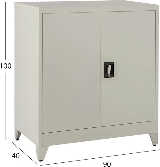 Doppelflügeliger Außenschrank Duron Metallisch mit Verriegelungsfunktion mit Trennwand & 1 Regal 90x40x100cm