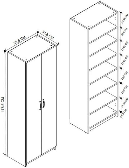 Doppeltür Kleiderschrank Renso Charcoal 59.8x37.8x178.5cm