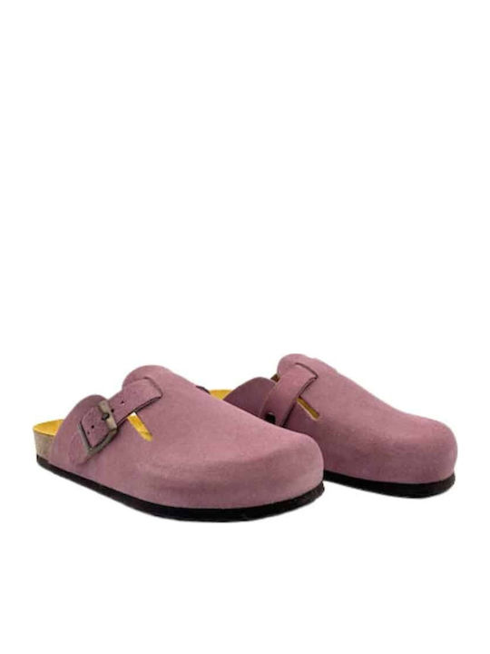 Boggie Leather Mules with Heel in Purple Color