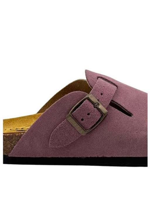 Boggie Leather Mules with Heel in Purple Color