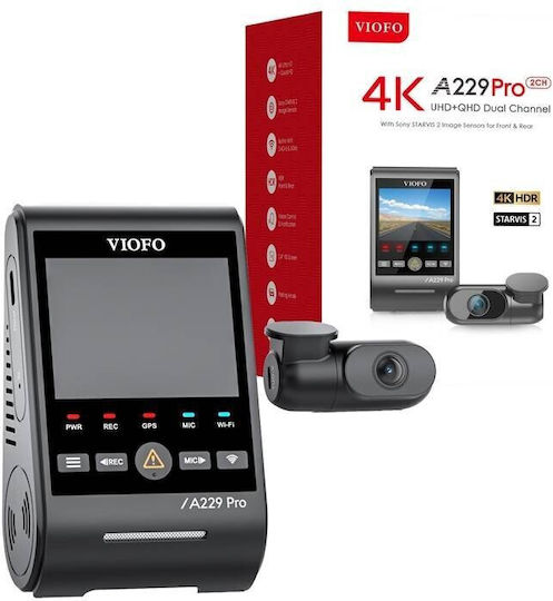 Viofo A229 Pro 2ch 4K Car DVR Set with Rear Camera, 2.4" Display