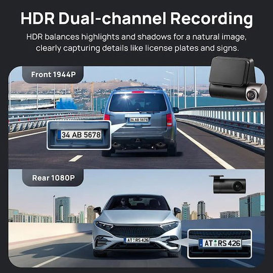 70Mai A510-1 1080P Windshield Car DVR Set with Rear Camera, 2" Display with Adhesive Tape