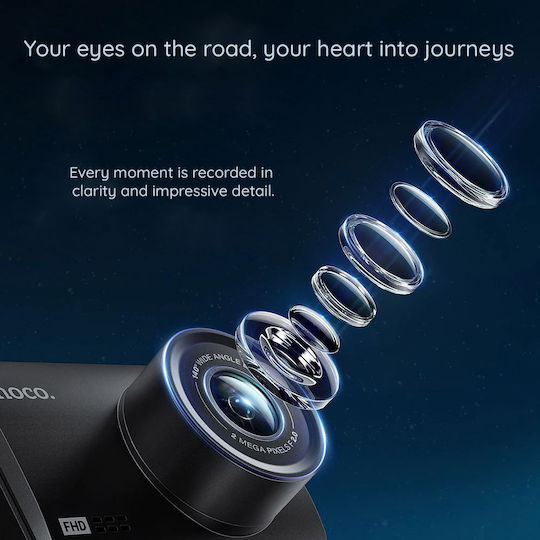 Hoco Σετ Κάμερα DVR Αυτοκινήτου 1080P με Οθόνη 2.45" Wi-Fi, GPS & Κάμερα Οπισθοπορείας
