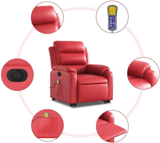 Πολυθρόνα Relax Massage με Υποπόδιο από Δερματίνη Κόκκινο 75x92.5x100cm