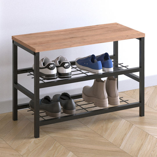 Ξύλινη Παπουτσοθήκη Dalia με 2 Ράφια Μαύρο / Pine Oak Μ65xΠ30xΥ45cm