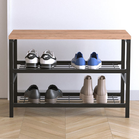 Ξύλινη Παπουτσοθήκη Dalia με 2 Ράφια Μαύρο / Pine Oak Μ65xΠ30xΥ45cm