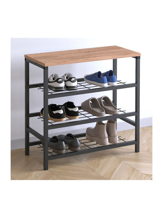 Dalia Wooden Shoe Organizer with 3 Shelves Black / Pine Oak 65x30x67cm