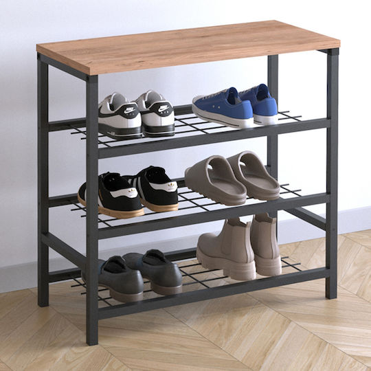 Dalia Wooden Shoe Organizer with 3 Shelves Black / Pine Oak 65x30x67cm