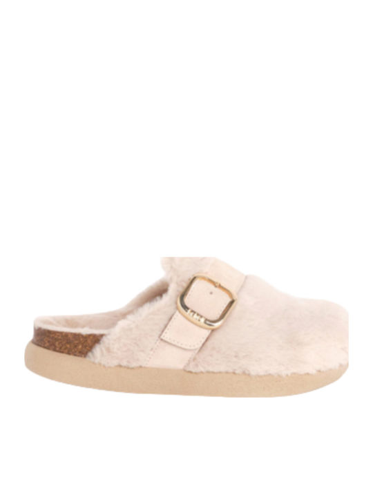 Winter Women's Slippers with Fur Beige