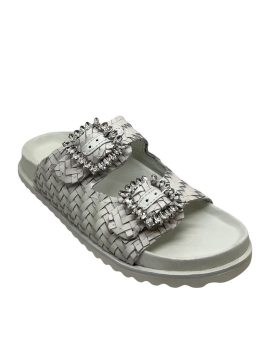 Leather Women's Flat Sandals Anatomic in White Color