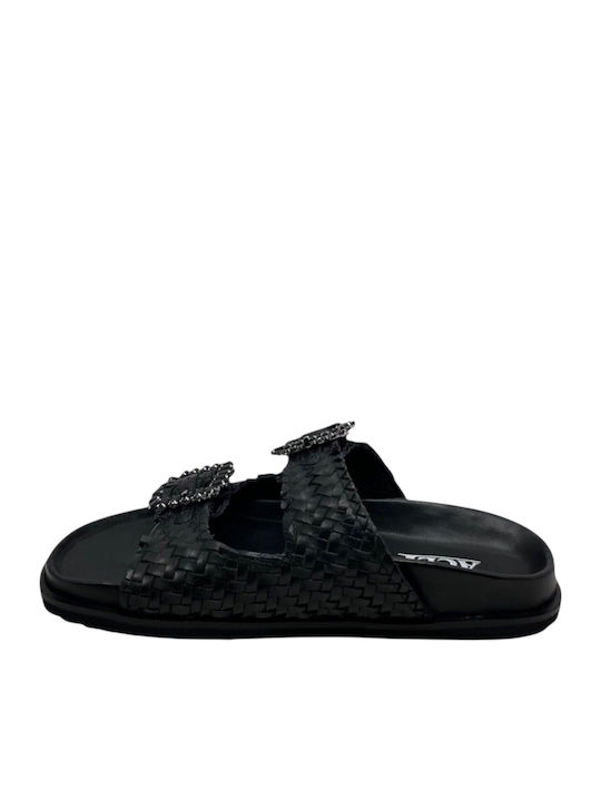 Leather Women's Flat Sandals Anatomic in Black Color