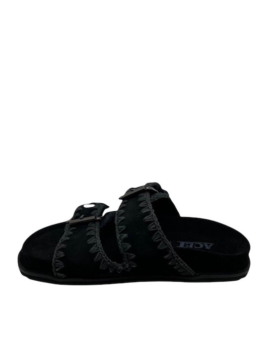 Leather Women's Flat Sandals Anatomic in Black Color