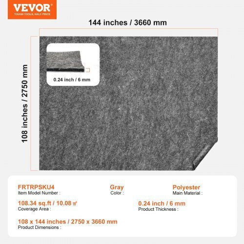 Vevor Anti-slip Rug Rectangular Gray