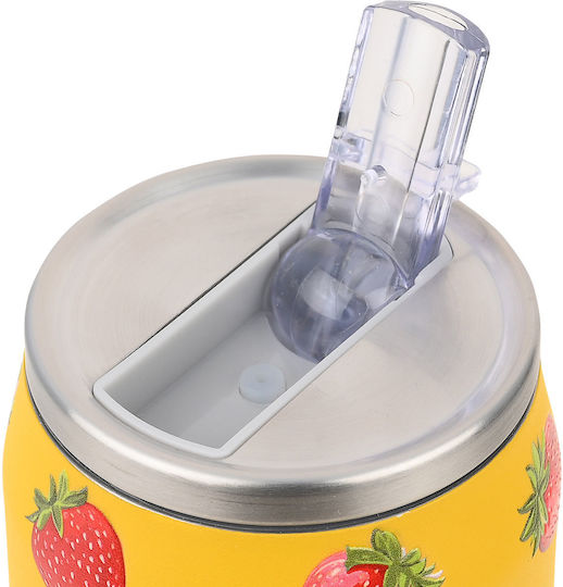 Estia Travel Cup Save the Aegean Recyclable Glass Thermos Stainless Steel / Plastic BPA Free 500ml Berry Bright with Straw