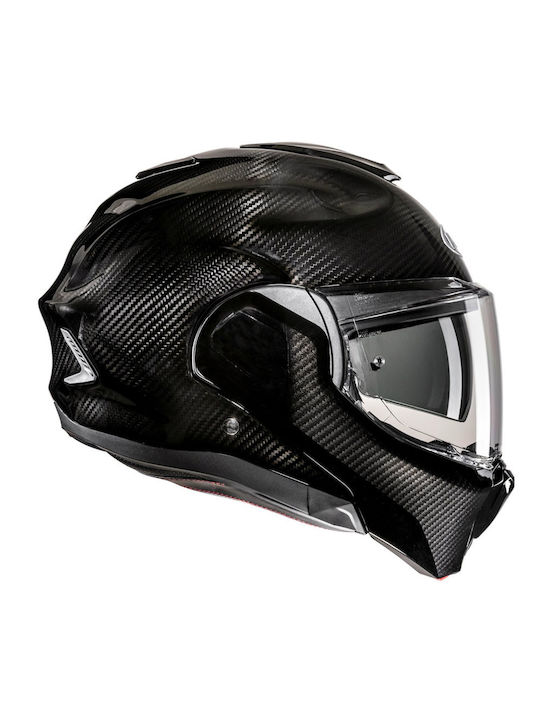 HJC F100 Carbon solid black Κράνος Μηχανής Flip-Up ECE 22.06 1600gr με Pinlock και Sunvisor