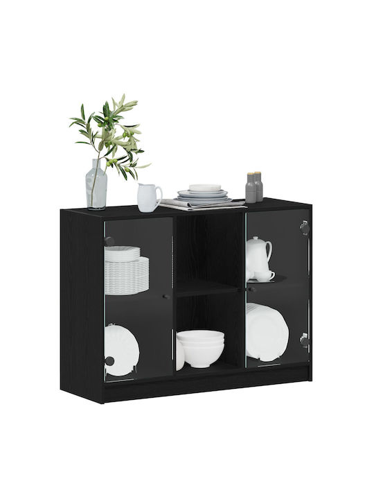 Floor-standing Living Room Display Cabinet made of Particleboard with Glass Black Oak 102x37x75.5cm