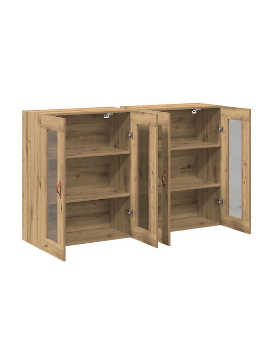 Wand Wohnzimmer Vitrine aus Massivholz mit Glas Walnut 69.5x34x90cm