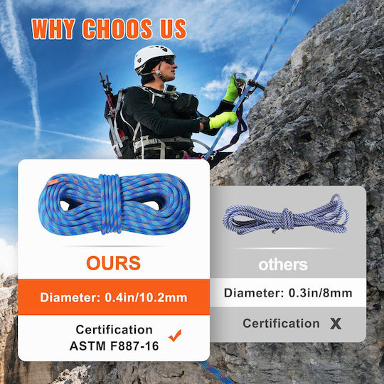 Vevor DSDLS131YC103J6V8V0 Dynamic Climbing Rope with Length 40m Blue