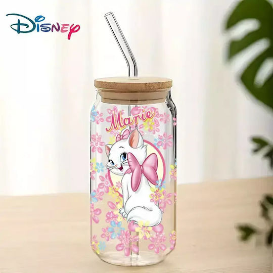 Glasbecher mit Deckel und Strohhalm Marie Aristocats