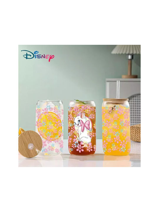 Glasbecher mit Deckel und Strohhalm Marie Aristocats