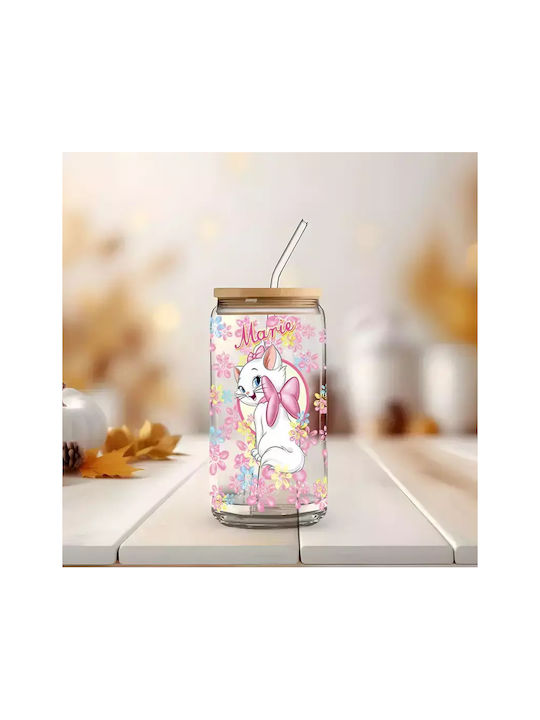 Glasbecher mit Deckel und Strohhalm Marie Aristocats