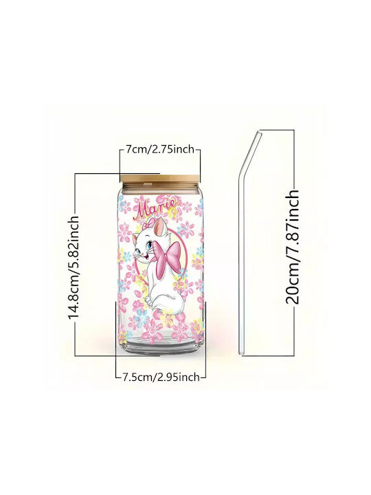 Glasbecher mit Deckel und Strohhalm Marie Aristocats