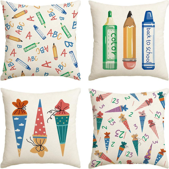 Dekorative Kissenbezüge 123 Abc Zurück zur Schule 45x45cm 4er-Set Beige