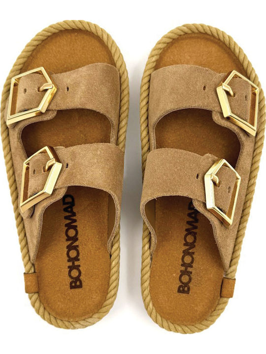 Δερμάτινα Γυναικεία Ανατομικά Σανδάλια Flatforms Μπεζ