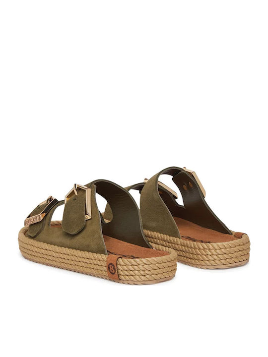 Δερμάτινα Γυναικεία Ανατομικά Σανδάλια Flatforms Χακί