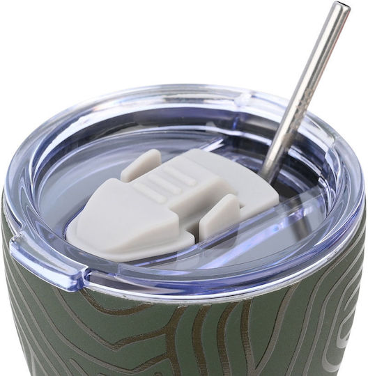 Estia Coffee Mug Save The Aegean Recyclable Glass Thermos Stainless Steel BPA Free 350ml Olive Flow with Straw