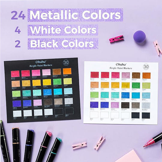 Ohuhu Kakaako Fine & Chisel 30 Metallic Tones Drawing Markers