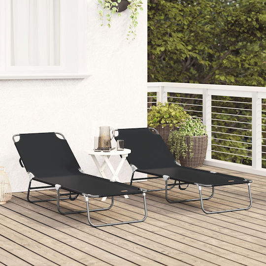 Vidaxl Folding Sunbed 2 Pcs Portable Black 600d Oxford Fabric 56x189x87cm Black