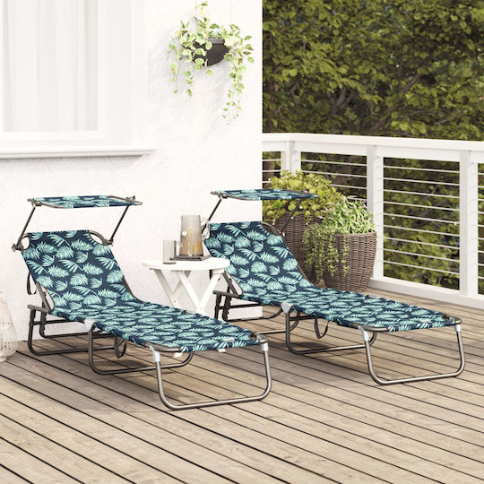 Vidaxl Folding Sunbeds 2 pcs Canopy Leaf Design 600d Oxford Fabric 56x190x81cm Green